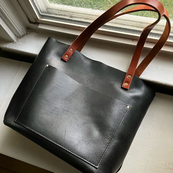 Portland Leather Handbags - 🦄 SMOOTH BLACK Portland Leather Goods Medium Classic Tote Tan Handles Tandles